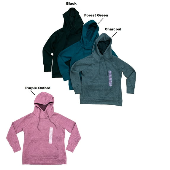 Green Tea Women's Quilted Hooded Pullover, Long Sleeve Hoodie (Black, Small)