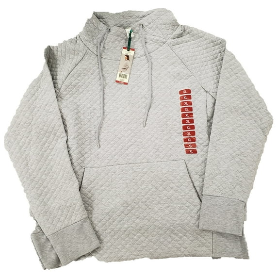 Green Tea Women's Classic Quilted Soft Long Sleeve Pullover Top (Heather Grey, XL)