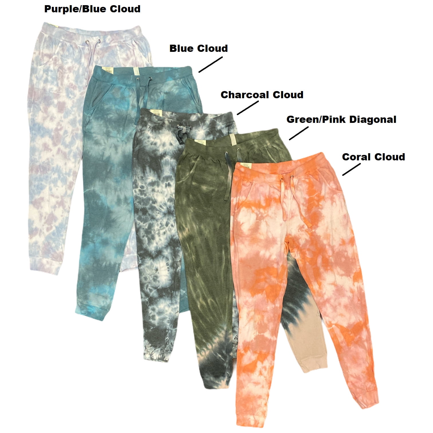 Green Tea Women s Soft Athletic Tie Dye Jogger Sweatpants w Pockets Green Pink Diagonal S