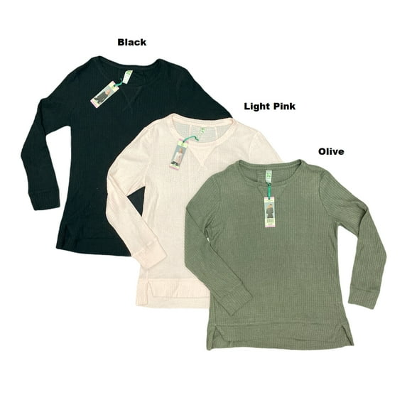 Green Tea Women's Soft Long Sleeve Brushed Waffle Knit Thermal Top (Black, XXL)