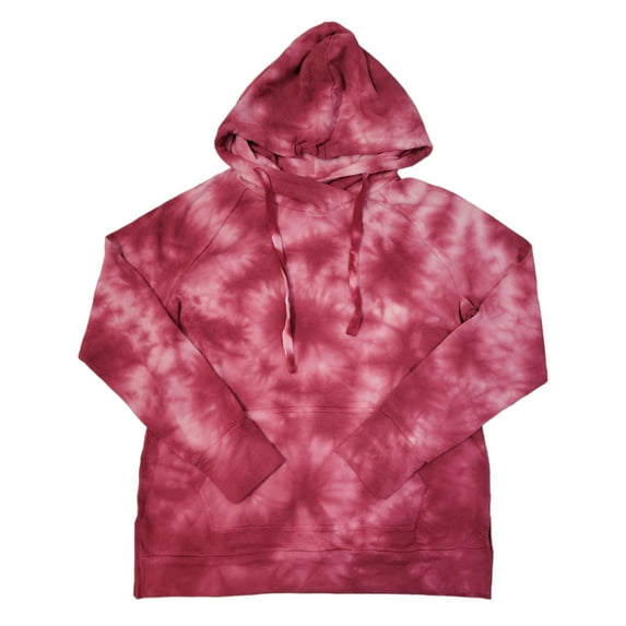Green Tea Women's Tie Dye Hoodie w/ Split Hem Waistband (Mauve/White, M)