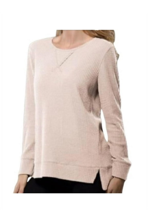 Womens Size Small Long Sleeve Brushed Waffle Top, Lt. Pink