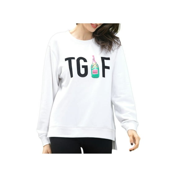 Green Tea Womens Size Medium "TGIF" L/S Pullover Sweatshirt, White