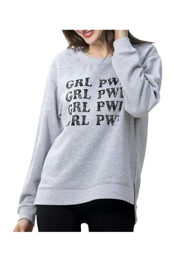 Womens Size Small "GRL Power" L/S Pullover Sweatshirt, Heather Grey