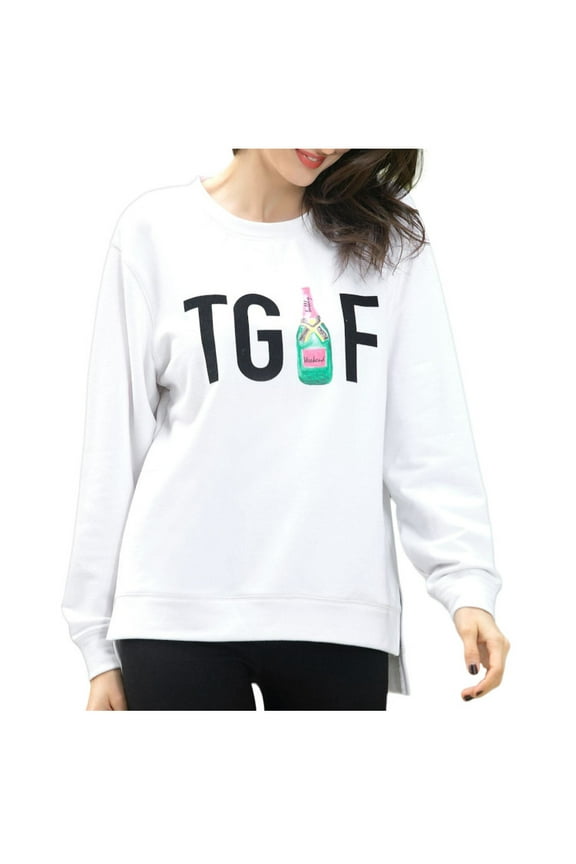 Womens Size XX-Large "TGIF" L/S Pullover Sweatshirt, White