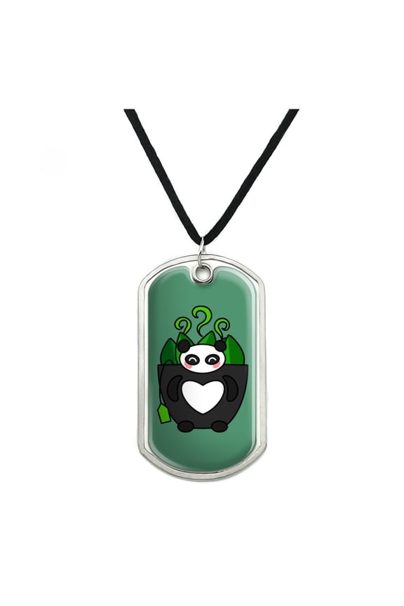 Green Tea in Giant Panda Bear Mug Military Dog Tag Pendant Necklace with Cord