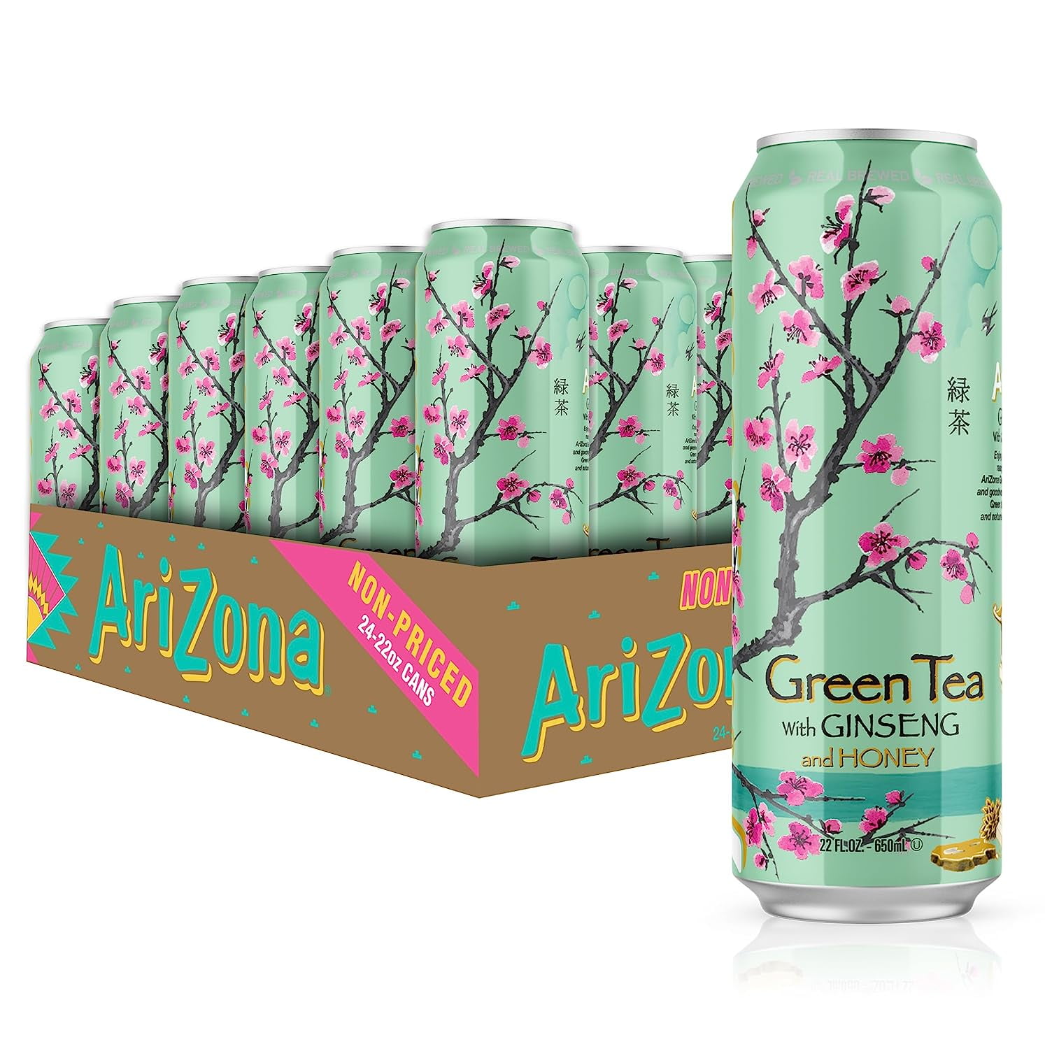 Green Tea with Ginseng and Big Can, 22 Fl Oz (Pack of 24)