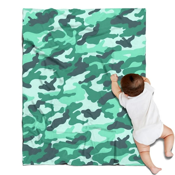Green Teal Camo Classic Shapes Pattern Blanket,Comfortable Soft Flannel Throw Blanket,All Season,Warm Lightweight Blankets for Sofa Bed Couch Living Room Chair,30"x40"