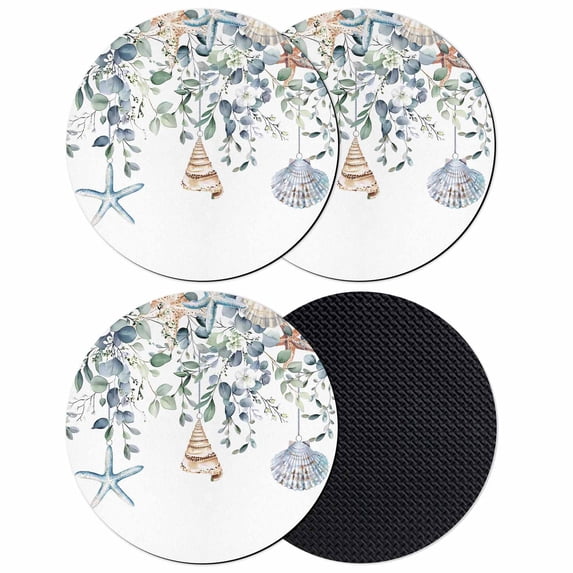 Green Teal Eucalyptus Coasters Set of 4, Coastal Summer Starfish Absorbent Coasters for Drinks, Coaster for Bar Office Dining Coffee Table Accessories Decor, Non Slip Round Desk Coaster