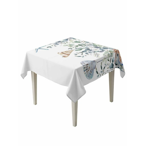 Green Teal Eucalyptus Table Cloth, Coastal Summer Starfish Waterproof Tablecloth for Square Tables, Reusable Washable Fabric Table Cover for Restaurant Kitchen Dining Tables 60"x60"