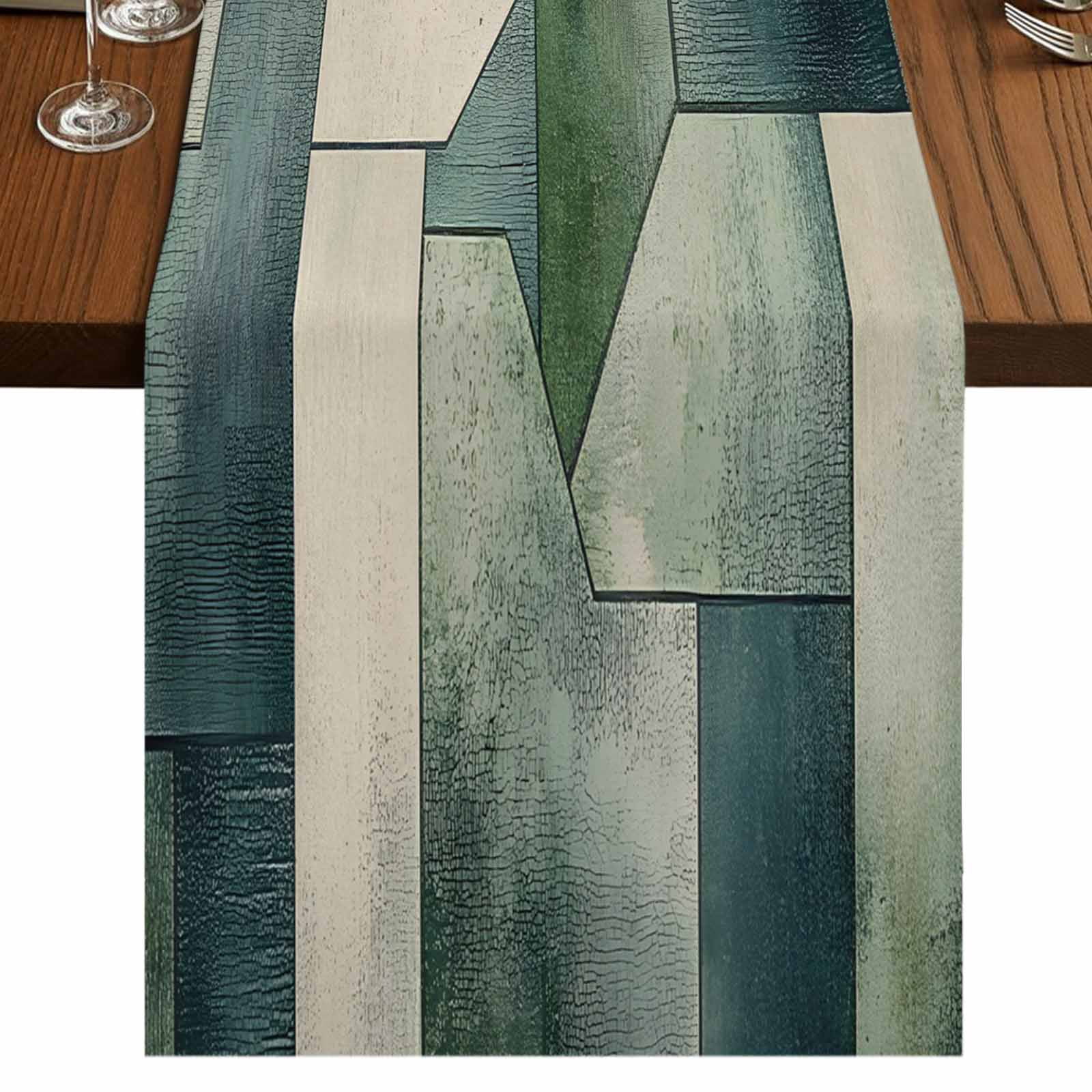 Green Teal Geometric 36 Inch Table Runner, Abstract Art Modern ...