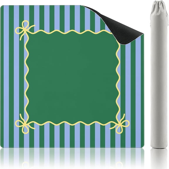 Green Teal Mahjong Mat (32.5” x 32.5”) with Carrying Bag Non Slip Noise Reduction Gaming Mat Rubber Mahjong Table Cover Accessoriesfor Poker Board Games Dominoes