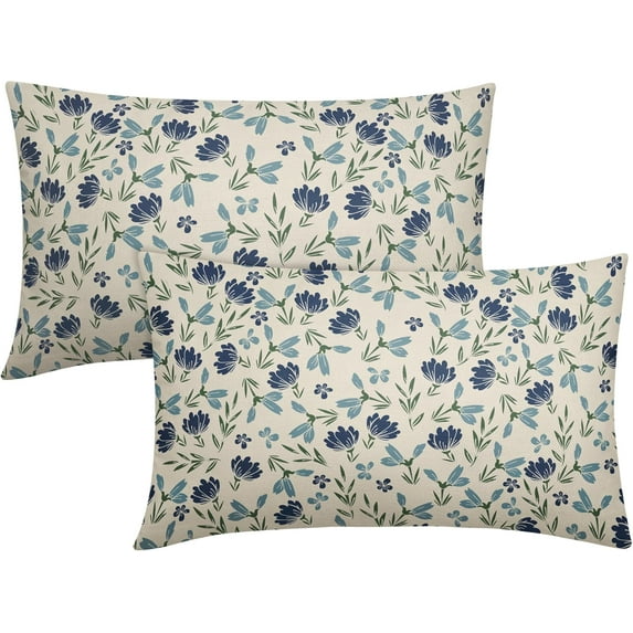 Green Teal Navy Blue Floral Pillow Covers 12x20 Set of 2 Vintage Rustic Old Style Cute Small Flower Print Rectangle Decorative Outdoor Pillowcases Throw Cushion Case Decor for Couch Sofa Bed