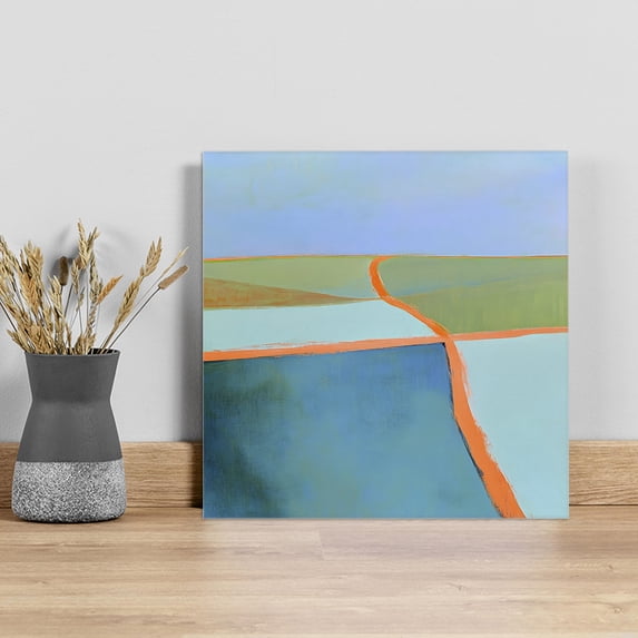 Green Teal Orange Wall Art Painting on Canvas, Modern Oil Painting Abstract Canvas Art Home Prints Wall Art Framed Modern Artwork for Living Room Bedroom Wall Decor 16x16in