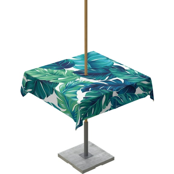 Green Teal Palm Banana Leaves Outdoor Square Tablecloth Zippered Table Cover with Umbrella Hole,Watercolor Tropical Plants Waterproof Table Cloths for Patio Garden Picnic Tables,54x54in