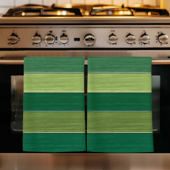 Green Teal Wooden Grain Kitchen Towels Set of 3, Farmhouse Country Vintage Geometric Absorbent Dish Towels for Kitchen, Microfiber Hand Towel, Quick Drying Tea Towel for Cleaning Dishcloths