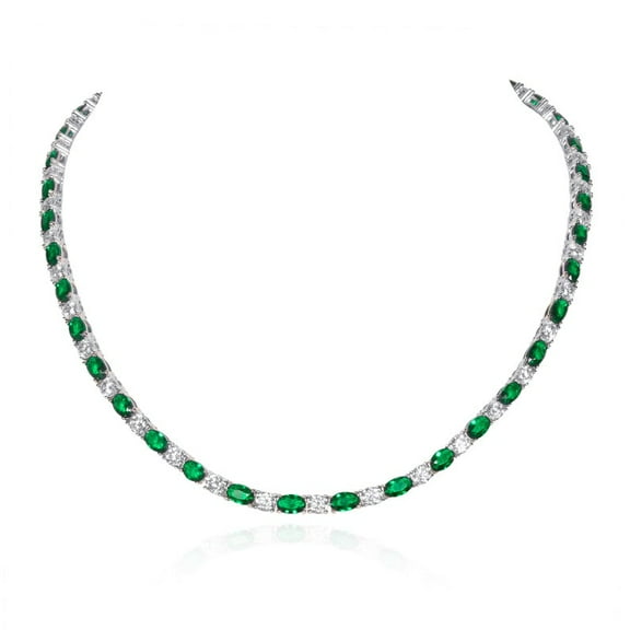 Green Tennis Necklace for Women in 925 Sterling Silver, Statement Necklace with Green and White Cubic Zirconia Stones, Tennis Chain Necklace