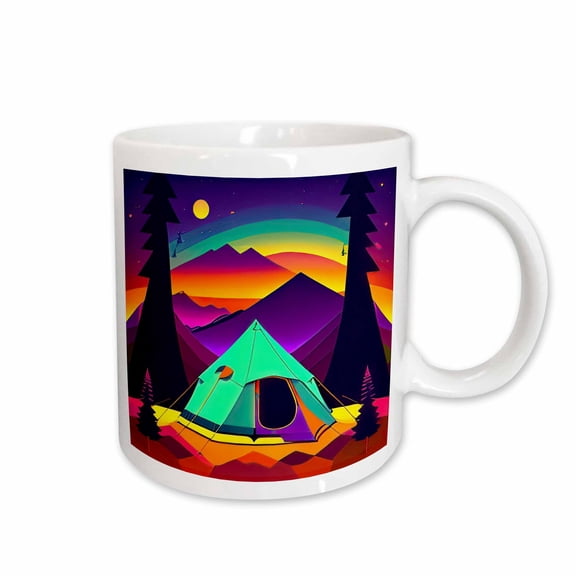 3drose, Green Tent in the Mountains at Night. Happy Camper Inspirational Gift, 11oz Mug