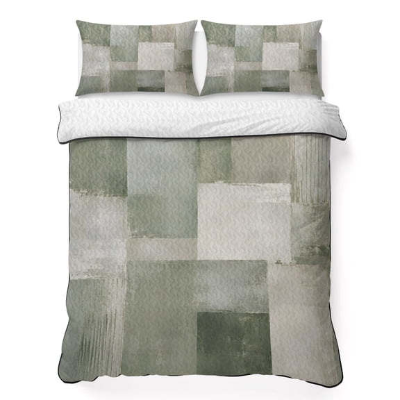 Green Texture King Quilt Bedding Set, Sage Green White Mottled Color Block Patchwork Lightweight Comforter with 2 Pillow Shams Bedroom Bedspread Set Home Decor for All Seasons