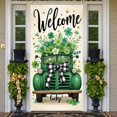 thumbnail image 1 of Green Theme St. Patrick's Day Banner Clover Pattern Festival Banner Gold Accent Striped Border Lucky Clover Display for St. Patrick's Day Party Festival Indoor Decoration, 1 of 9