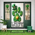 thumbnail image 1 of Green Theme St. Patrick's Day Banner Clover Pattern Welcome Display Paw Print Design Yellow Heart Backdrop for St. Patrick's Day Party Celebration Welcome Event, 1 of 9
