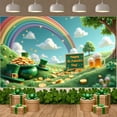 thumbnail image 1 of Green Theme St. Patrick's Day Banner Rainbow Pattern Rainbow Backdrop Clover Design Gold Coin Accent Leprechaun Display for St. Patrick's Day Party Celebration Festival Decoration, 1 of 9