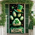 thumbnail image 1 of Green Theme St. Patrick's Day Banner Shamrock Pattern Festival Display Gold Star Accent Decorative Eggs Clover Backdrop for St. Patrick's Day Party Celebration Pub Event, 1 of 9