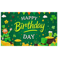 thumbnail image 1 of Green Themed Happy Birthday Banner with Leprechaun Clover Gold Elements Party Decoration Backdrop for Birthday Party Celebrations Photography Props Decorations, 1 of 8