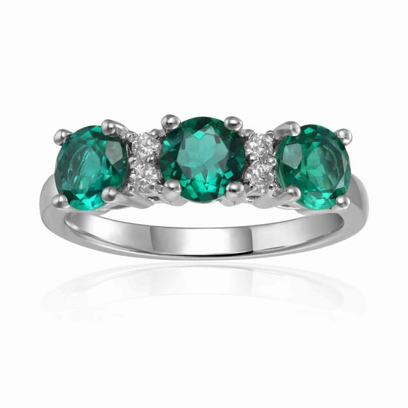 Green Three Stone Emerald Moissanite Accents Ring for Women - 925 Sterling Silver May Birthstone Ring Gifts For Her
