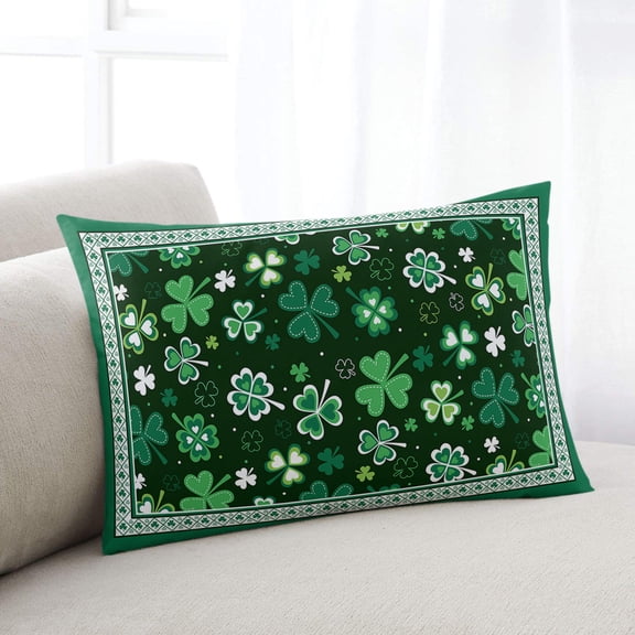 Green, Throw Pillow Cover, Pillowcase Protectors with Zipper, Breathable Decorative Lumbar Pillow Case Cover, St. Patrick's Day Shamrock Spring Checkered Pillow Shams for Couch Sofa 12x20Inch