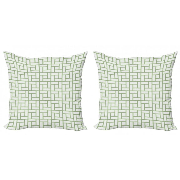 Ambesonne Green Throw Pillow Cover 2 Pack, Maze Shaped Squares Lines, 24", Pistachio Green White