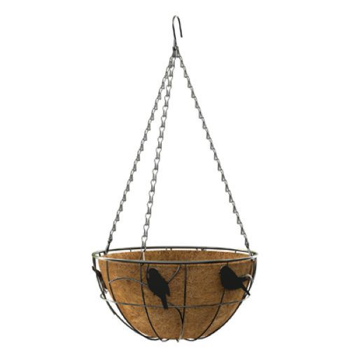 Green Thumb 84252GT 14" Black Round Steel Hanging Basket Planter With Bird Design - Quantity of 18