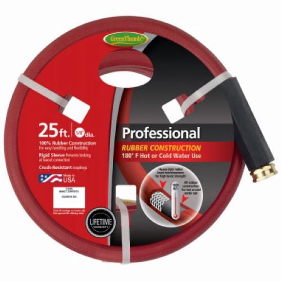 Green Thumb 8696GT-25 5/8" Inch x 25' Foot Professional Red Rubber Hot Water Garden Hose - Quantity of 2