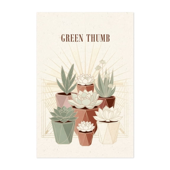 Green Thumb - Digital Art Botanical Geometric Floral Illustration Garden Minimalist Quote Unframed Wall Art Print 32 x 48 inches