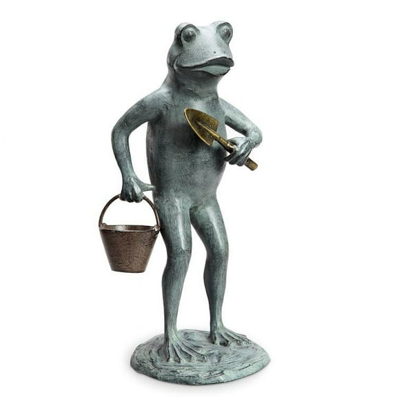 Green Thumb Frog Verdigris Green Metal Garden Sculpture