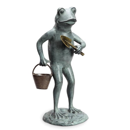 Green Thumb Frog Verdigris Green Metal Garden Sculpture