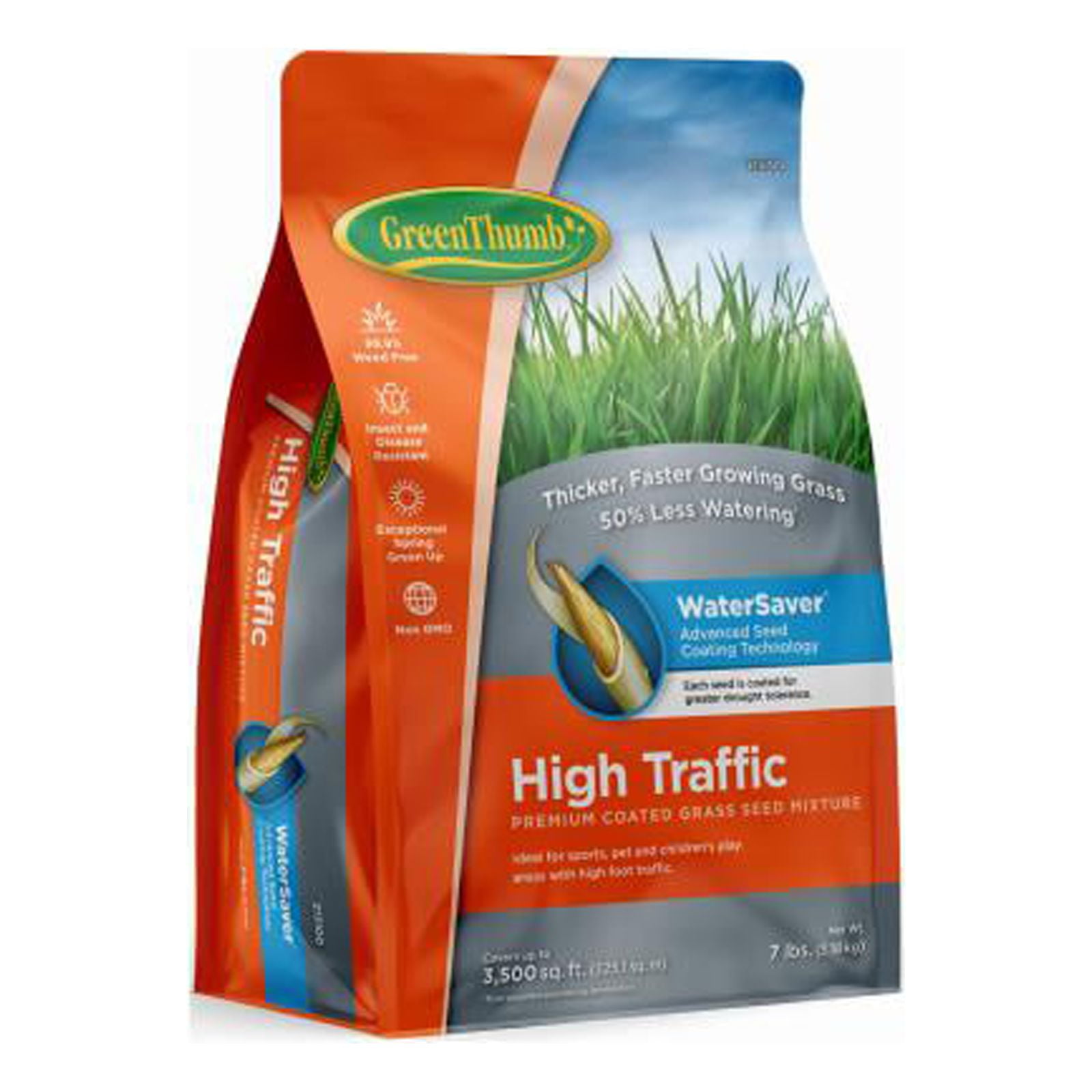 Green Thumb GREUN195 Premium Coated High-Traffic Grass Seed, 7 Lbs., Covers 3,500 Sq. Ft. - Quantity 1