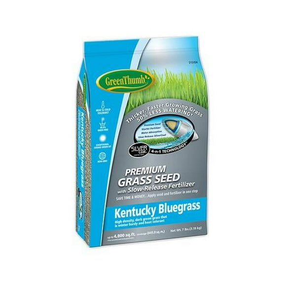 Green Thumb GREUN215 Premium Coated Kentucky Bluegrass Seed, 7-Lbs., Covers 4,800 Sq. Ft. - Quantity 1