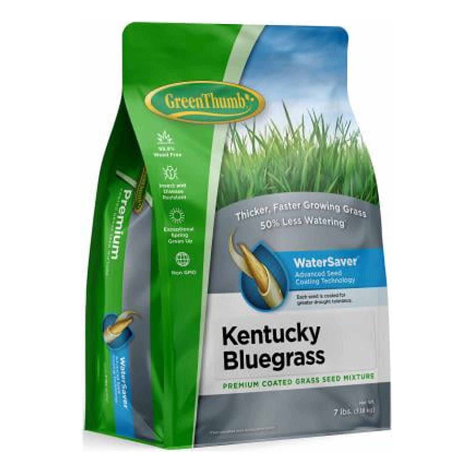Green Thumb GREUN215 Premium Coated Kentucky Bluegrass Seed, 7 Lbs., Covers 4,800 Sq. Ft. - Quantity 1