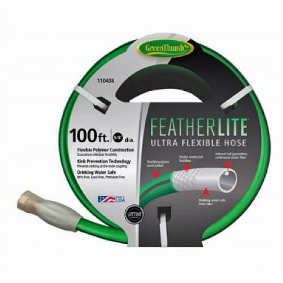 Green Thumb GTFTHL58100 FeatherLite 5/8" Inch x 100' Foot Ultra Flexible Garden Hose - Quantity of 2
