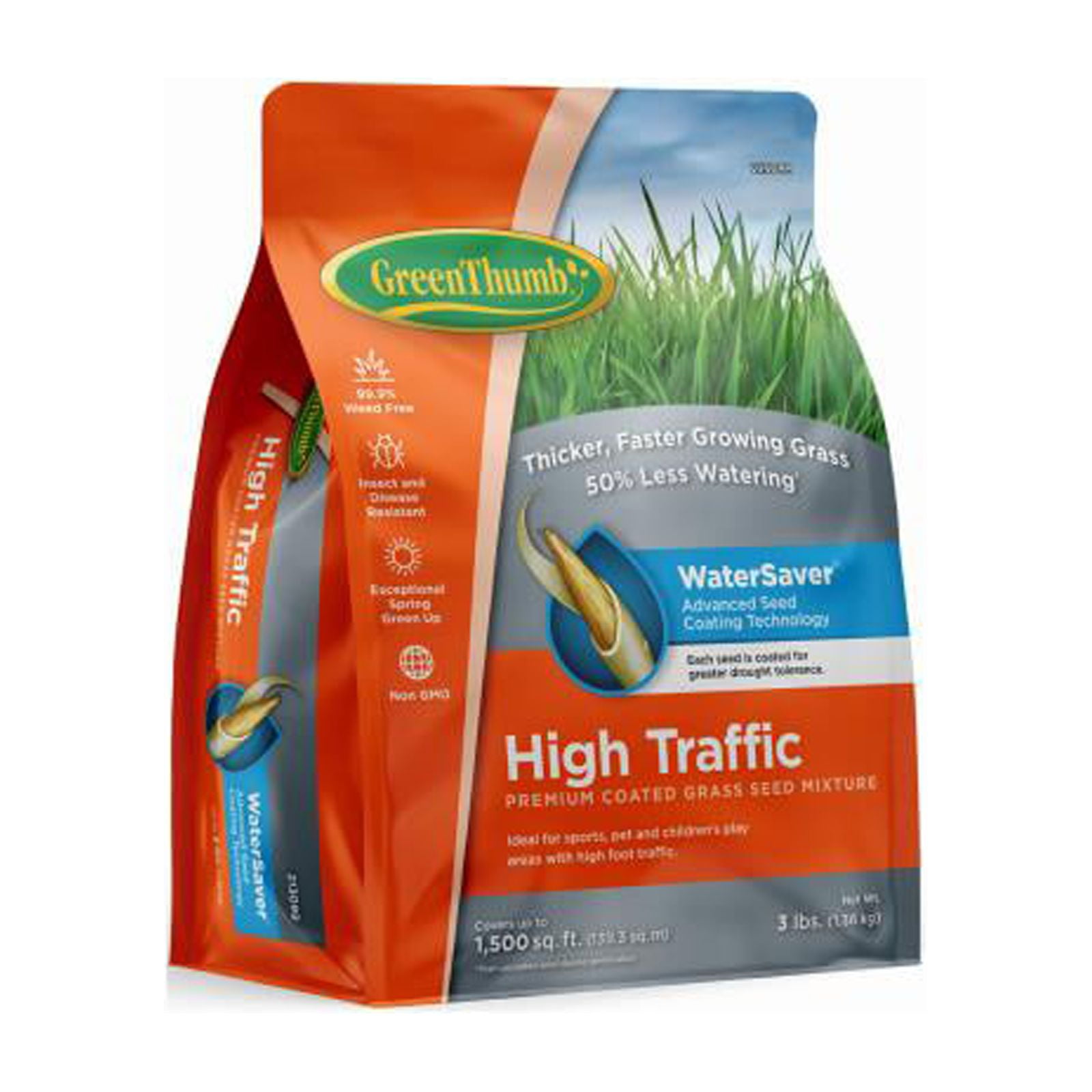 Green Thumb Premium Coated High-Traffic Grass Seed, 3-Lbs., Covers 1,500 Sq. Ft.