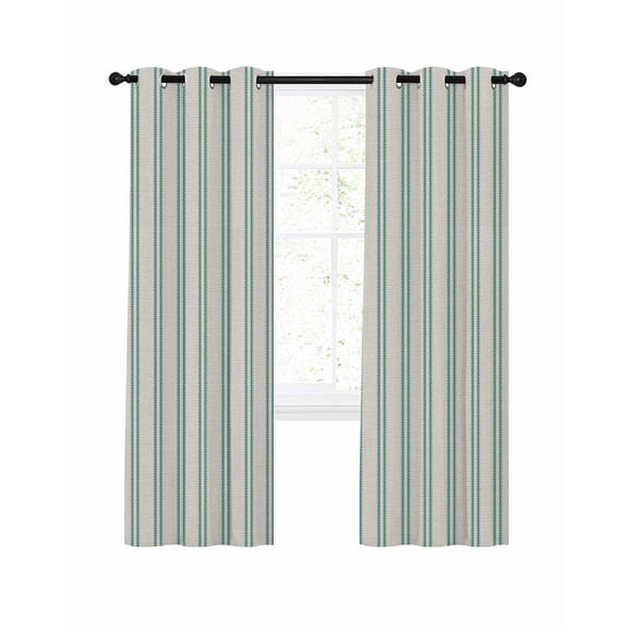 Green Ticking Stripe Blackout Curtains for Bedroom Living Room, Farmhouse Vertical Lines Khaki 39 In Long Thermal Insulated Room Darkening Drapes Grommet Window Treatments, 27.5 x 39 In