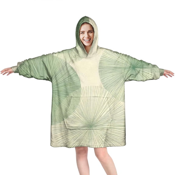 Green Tie Dye Overlay Pattern Wearable Oversized Blanket,Wearable Blanket Hoodie for Adults,Cozy Hooded Blankets with Super Pockets,Super Warm Fuzzy Pullover for Women & Men