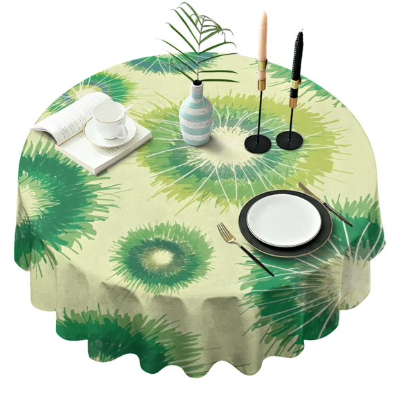 Green Tie Dye Pattern Round Tablecloth 60"x60",Wrinkle Wipeable Table Cloth for Kitchen Dining Room Picnic Patio Party
