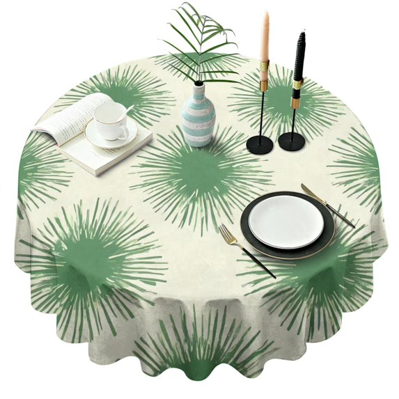 Green Tie Dye Spray Pattern Round Tablecloth 60"x60",Wrinkle Wipeable Table Cloth for Kitchen Dining Room Picnic Patio Party