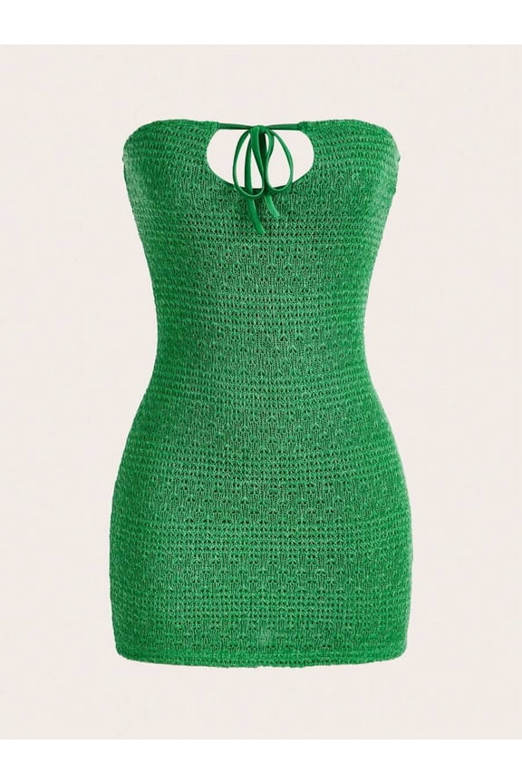 Green Tie Front Cut Out Tube Bodycon Mini Dress