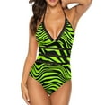 thumbnail image 1 of Green Tiger Print Swimsuit Wild Animals Funny Swimwear One Piece Swim Swimsuits Sling Beach Outfits, 1 of 5