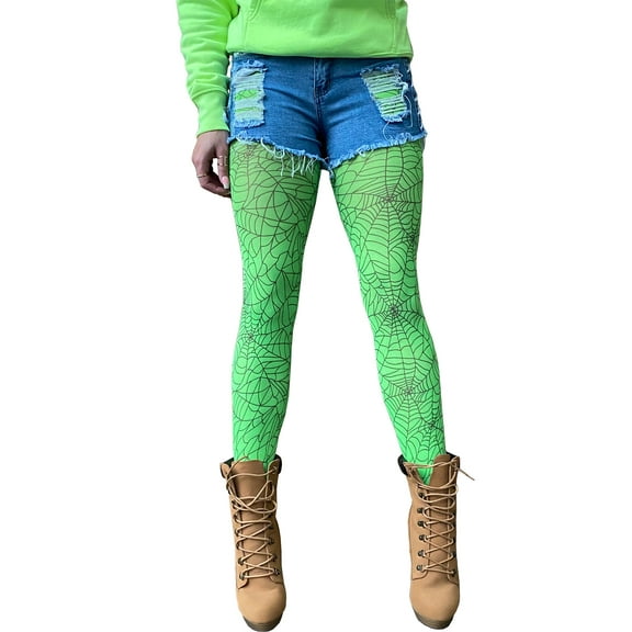 Green Tights Spider Webs for Women