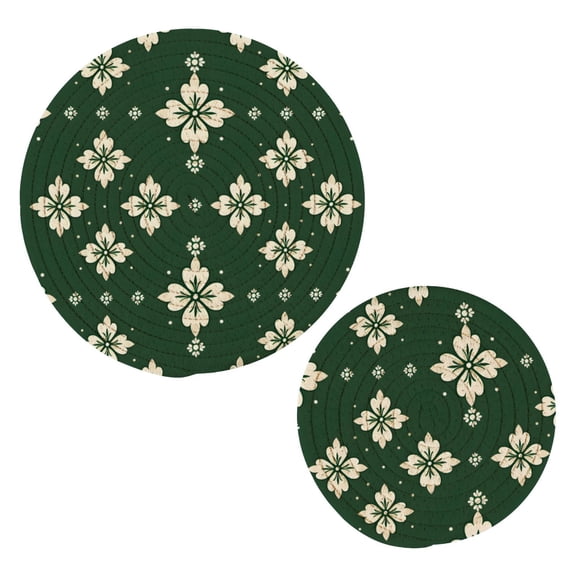Green Tile Pattern Cotton Trivets Potholders Set of 2 Handmade Heat Resistant Non Slip Absorbent