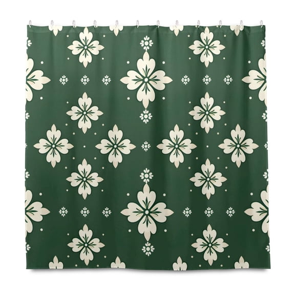 Green Tile Pattern Shower Curtain Liners Waterproof 72 Inch with C Shaped Curtain Hooks